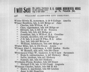 Wisser. Allentown City        Directory 1899